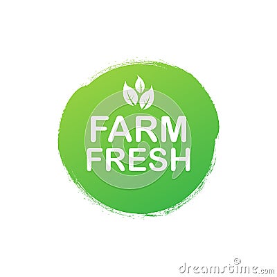 Farm fresh hand drawn logos. Green, brown and black colors. Vector illustration. Vector Illustration